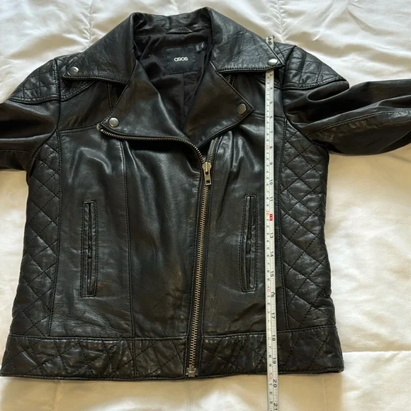 Asos Genuine Leather Moto/Biker Jacket Sz 4 quilted detailing - Picture 7 of 12